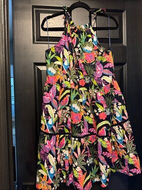 crown & ivy Black Tropical Floral Tie-Strap Tiered Sundress